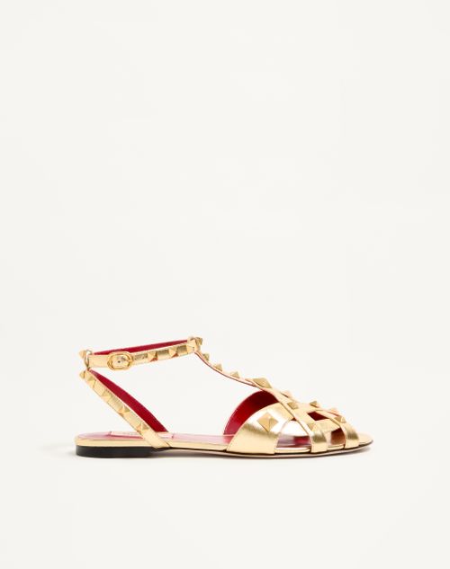 Valentino Garavani - Studdy Sandal In Laminated Nappa 05mm - Antique Brass - Woman - Sandals